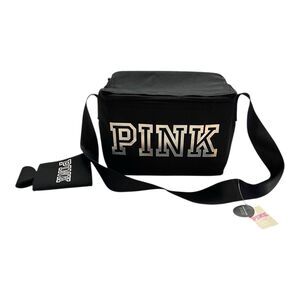 Victoria's Secret PINK Black Cooler Lunch Box Bag with Black Koozie Foldable NWT